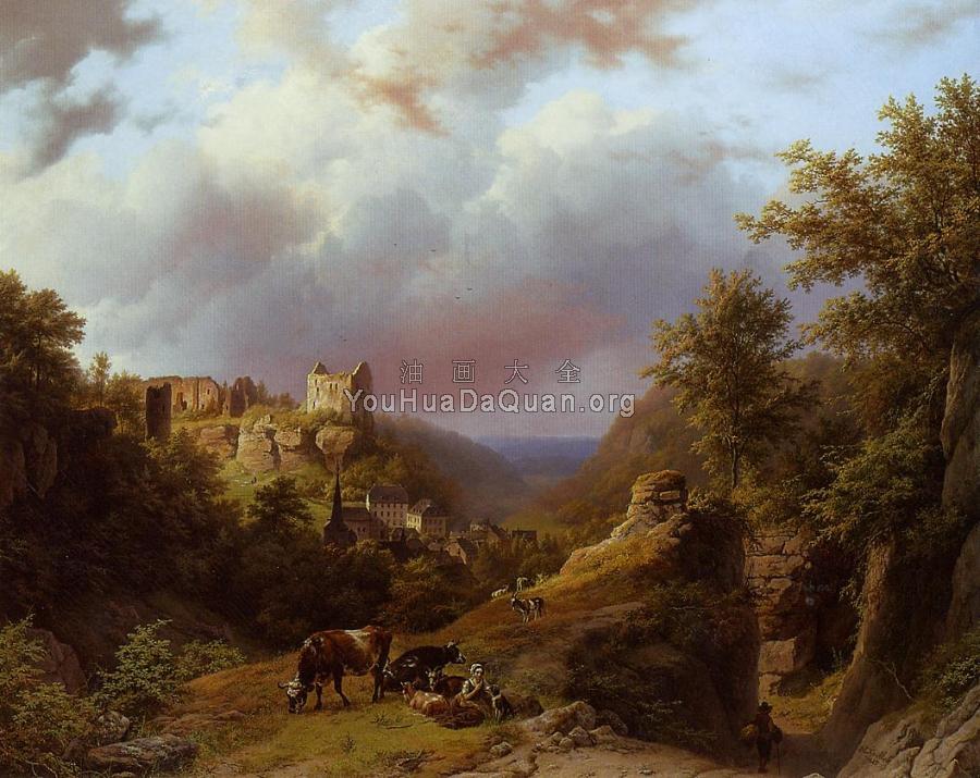 Countryfolk, Cattle and Goats on a Mountain Path - 巴伦德·科内利斯·库库克